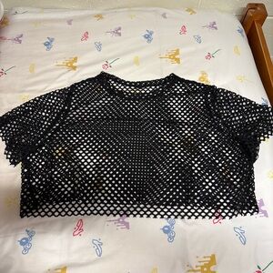 Black Fishnet Mesh Crop Top